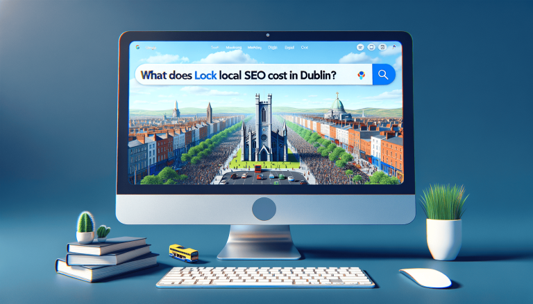Search query 'Lock local SEO cost in Dublin' on a monitor.