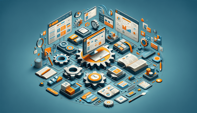 Isometric illustration of interconnected business, data, and technology elements.