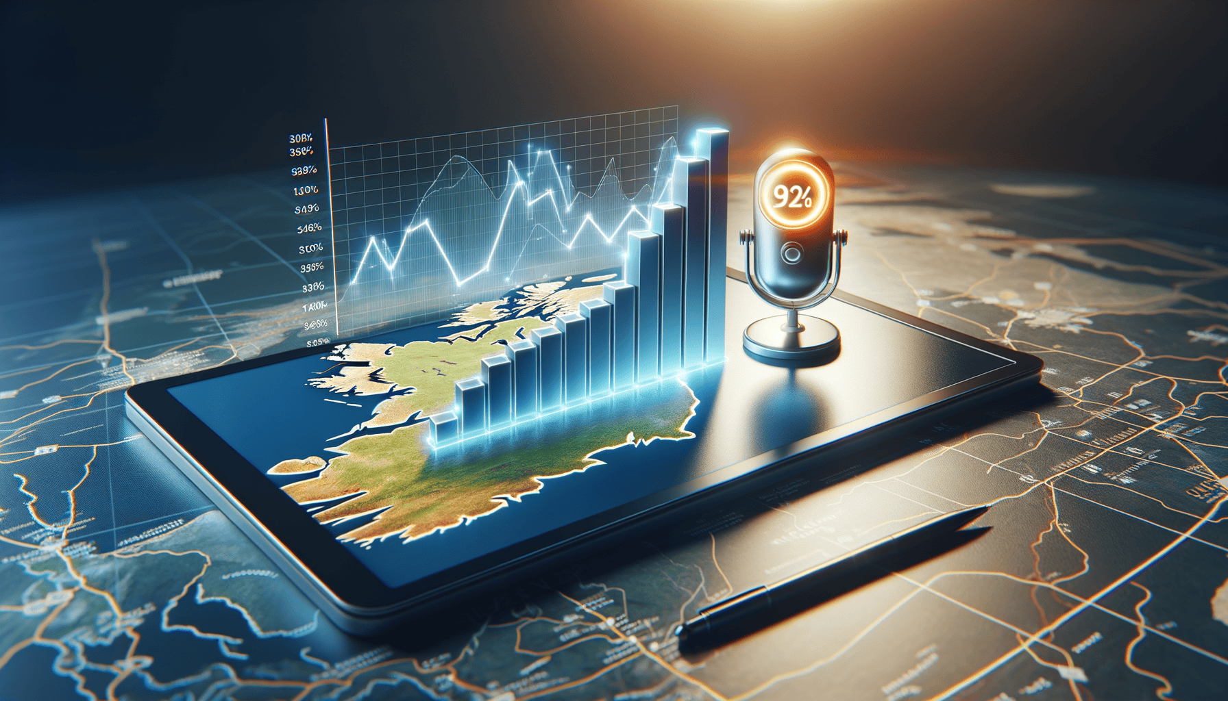 UK economy growth chart on digital tablet