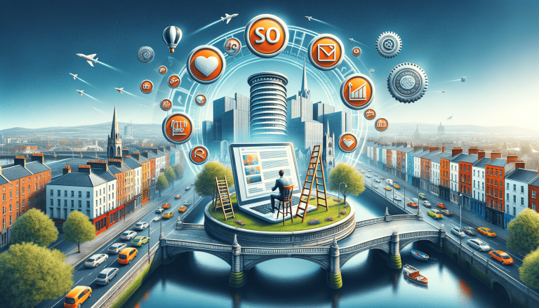 Urban digital marketing and social media landscape with laptop.