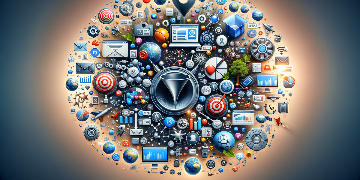 Digital marketing icons forming a globe shape