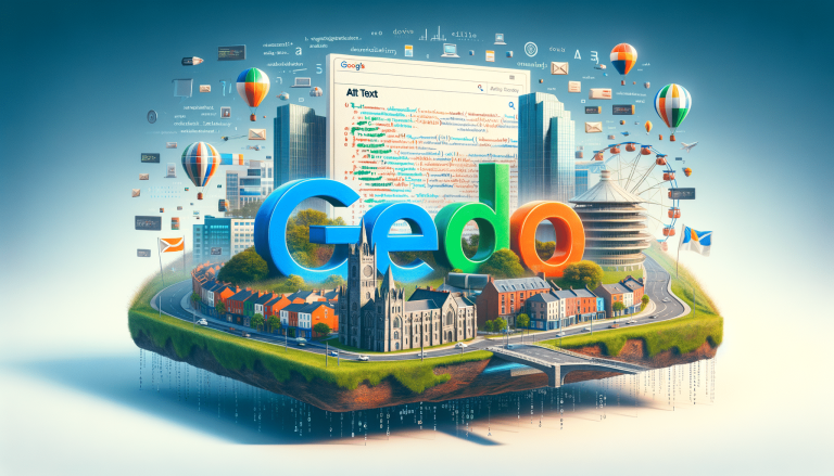 3D 'Geo' on floating city with search engine optimisation theme.