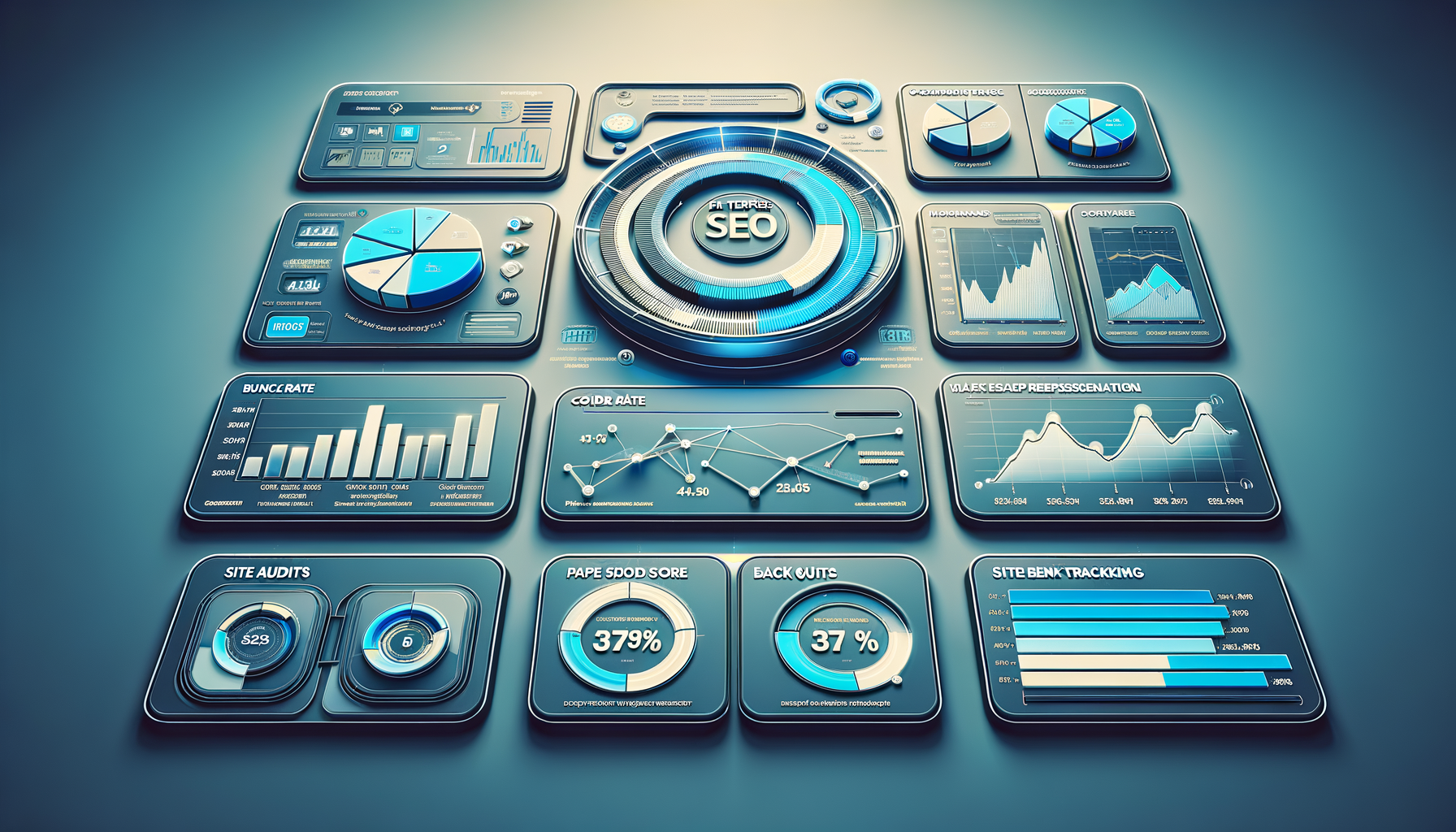 SEO dashboard with analytics and charts display