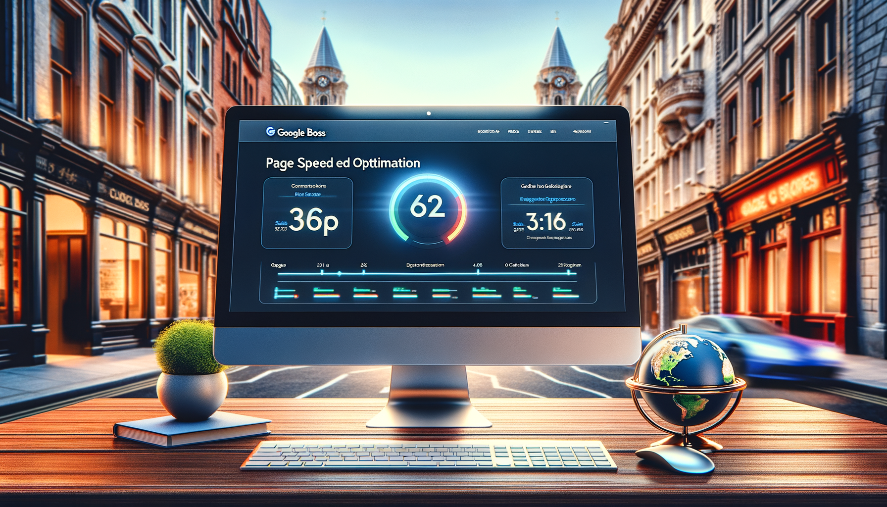 Computer displays page speed optimisation results.