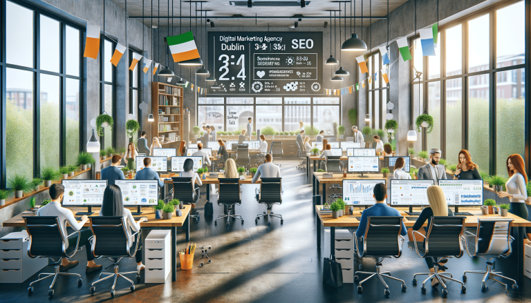 Dublin digital marketing agency office with employees working at computers.