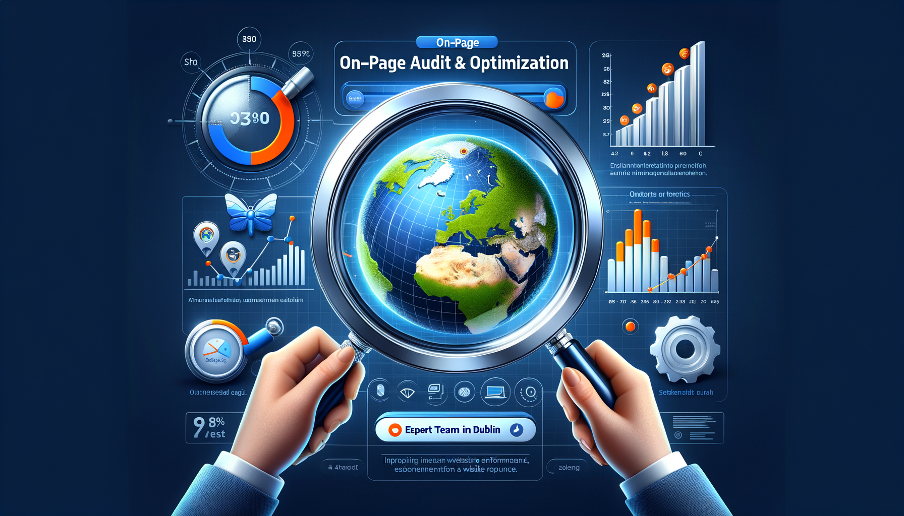 On-page SEO audit and optimisation graphic with statistics