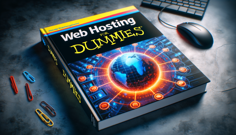 Web Hosting For Dummies book with a glowing digital globe.