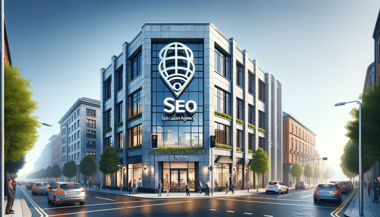 Modern city street featuring an SEO Specialist Agency building.