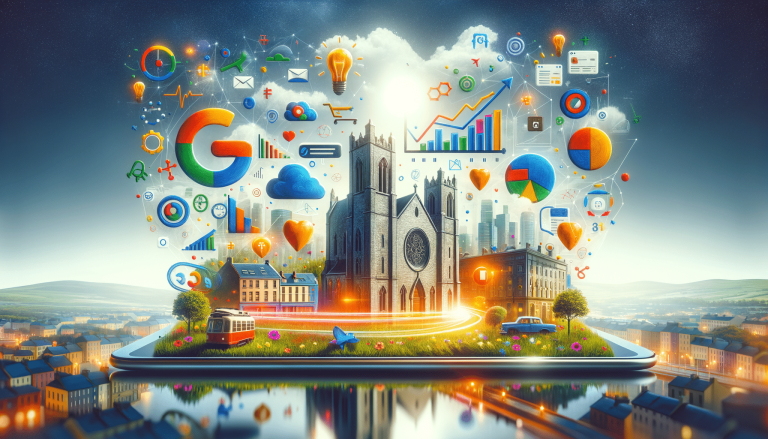 Digital network icons above city emerging from smartphone screen.