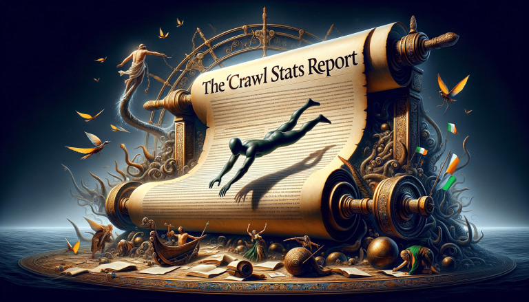 Stylised 'Crawl Stats Report' scroll with a crawling figure.