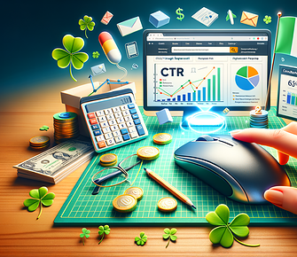 Digital marketing growth with charts and currency.