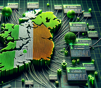 Ireland digital map with data nodes and connections.