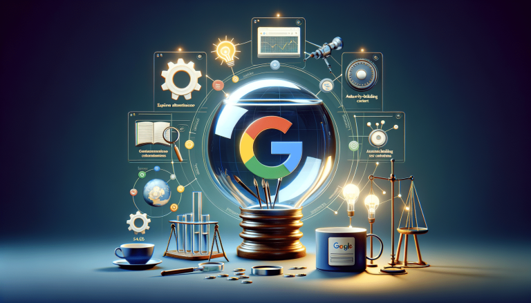 Google lightbulb surrounded by SEO, research, and data icons.