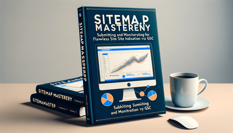 SEO book 'Sitemap Mastery' with coffee and mouse.