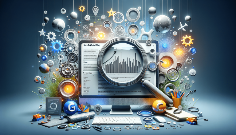 Futuristic data analysis, technology, and SEO concept illustration.