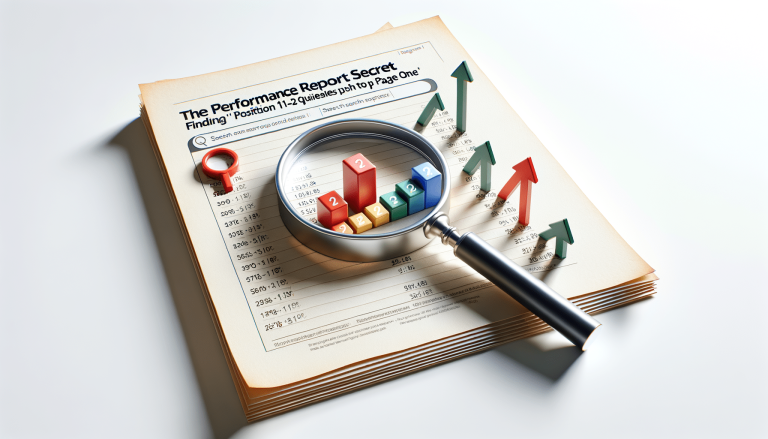 Analysing performance report with magnifying glass, bar chart, and growth arrows.