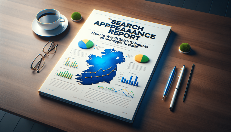 Marketing report for Ireland with charts, coffee, and glasses on desk.