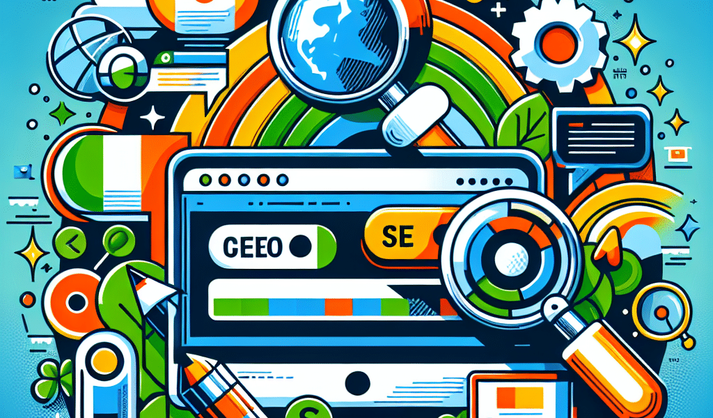 Colourful illustration of SEO and global digital marketing.