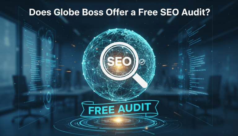 Globe Boss offers a free SEO audit. Global SEO concept.