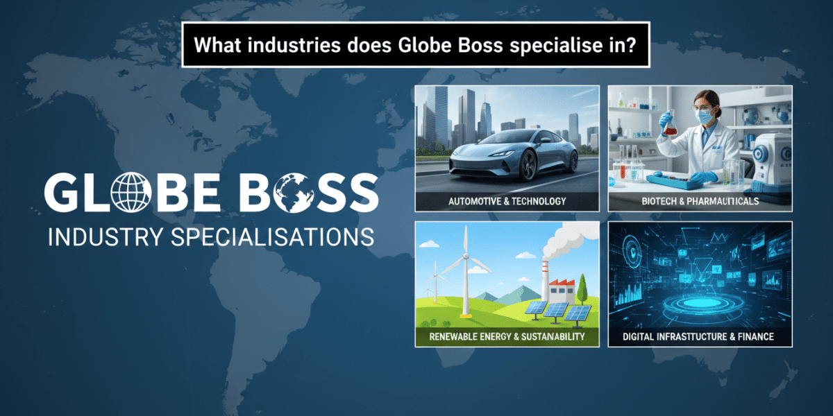 Globe Boss industry specialisations: automotive, biotech, renewable, digital.