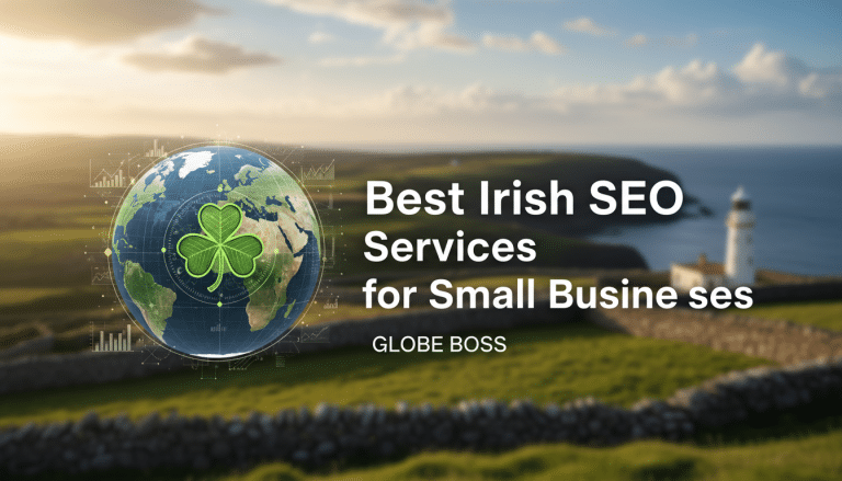 Best Irish SEO services for small businesses with globe and shamrock.