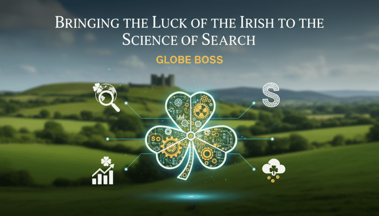 Technological shamrock symbolising search engine optimisation on Irish landscape.