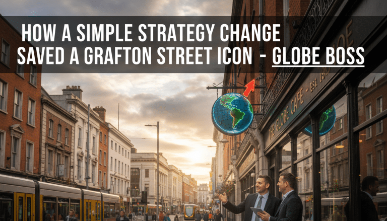 Grafton Street icon, The Globe Cafe sign, and businessmen.