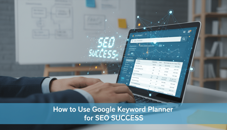 Laptop displaying SEO keyword research for success.