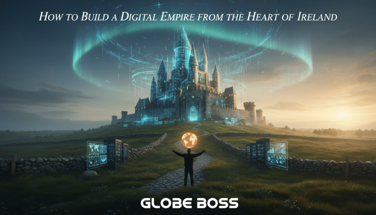 Digital castle, person, globe, servers: building an Irish digital empire.