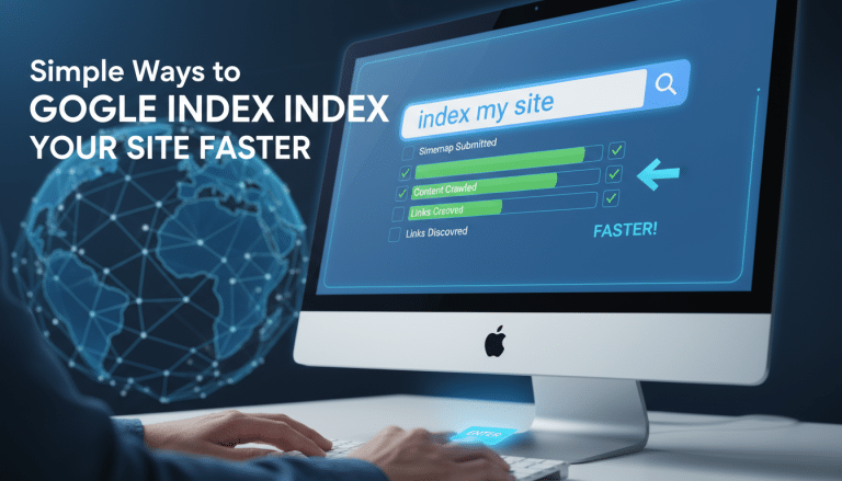 Google Index Your Site Faster displayed on computer.