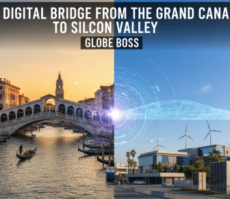 Digital bridge connecting Venice's Grand Canal to Silicon Valley.