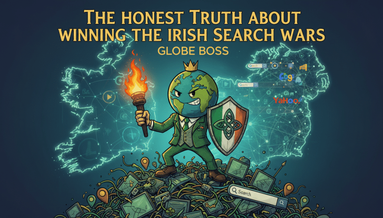 Globe Boss wins Irish search wars with torch and shield.