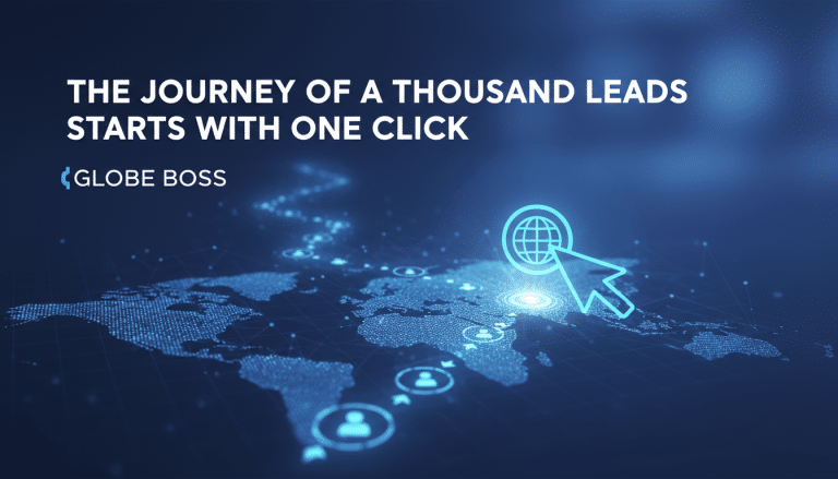 Digital world map, cursor clicking globe for global leads.