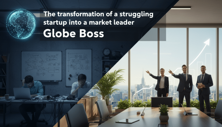 Struggling startup transforms into successful market leader.