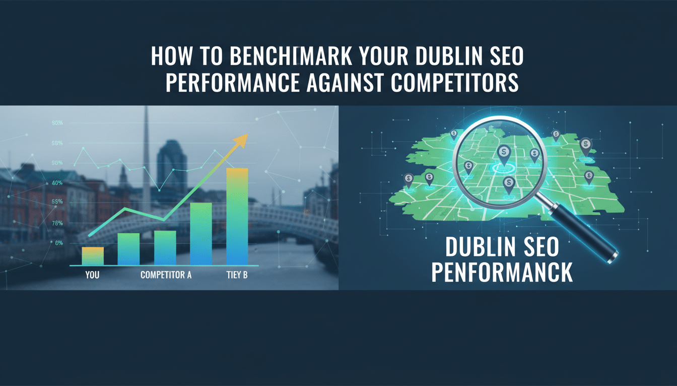 Benchmarking Dublin SEO performance against competitors, with graphs and map.