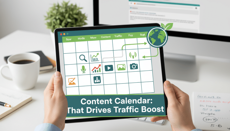 Content calendar on tablet optimising SEO and driving traffic.