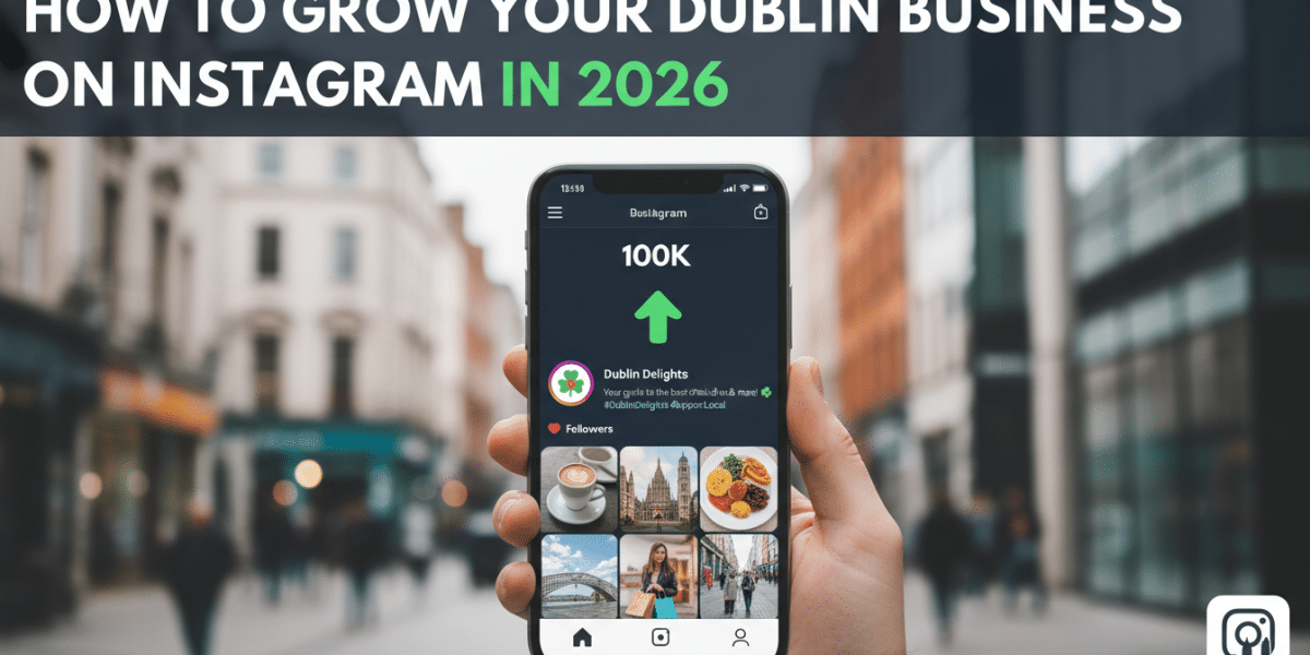 Phone shows 100K followers, Dublin business Instagram growth 2026.