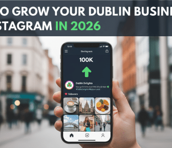 Phone shows 100K followers, Dublin business Instagram growth 2026.