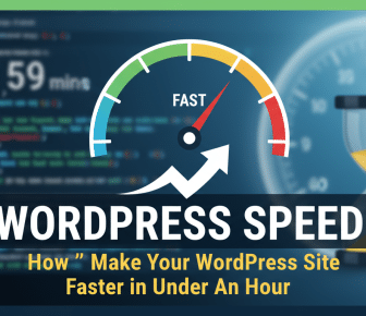 WordPress speed optimisation with fast performance gauge and hourglass.