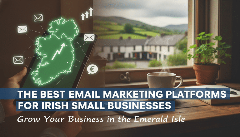 Tablet displaying Ireland map, email marketing for Irish small businesses.