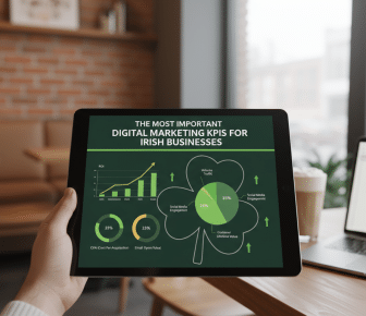 Tablet showing digital marketing KPIs for Irish businesses.