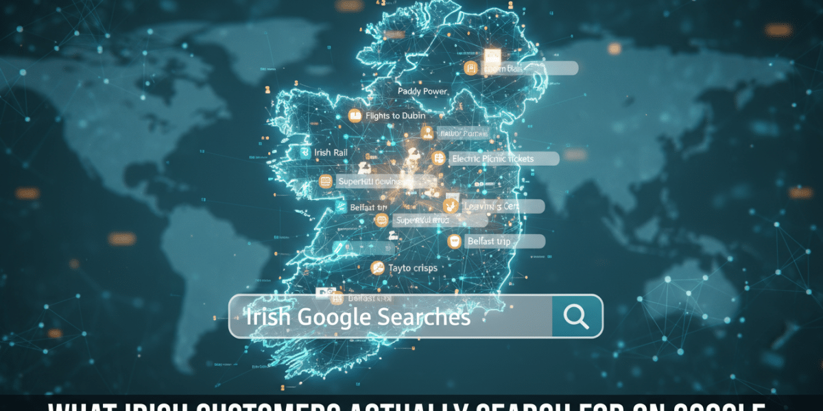 Digital map of Ireland showing popular Google search trends.