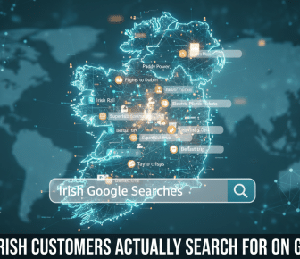 Digital map of Ireland showing popular Google search trends.