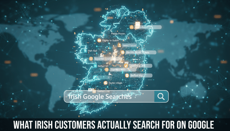 Digital map of Ireland showing popular Google search trends.