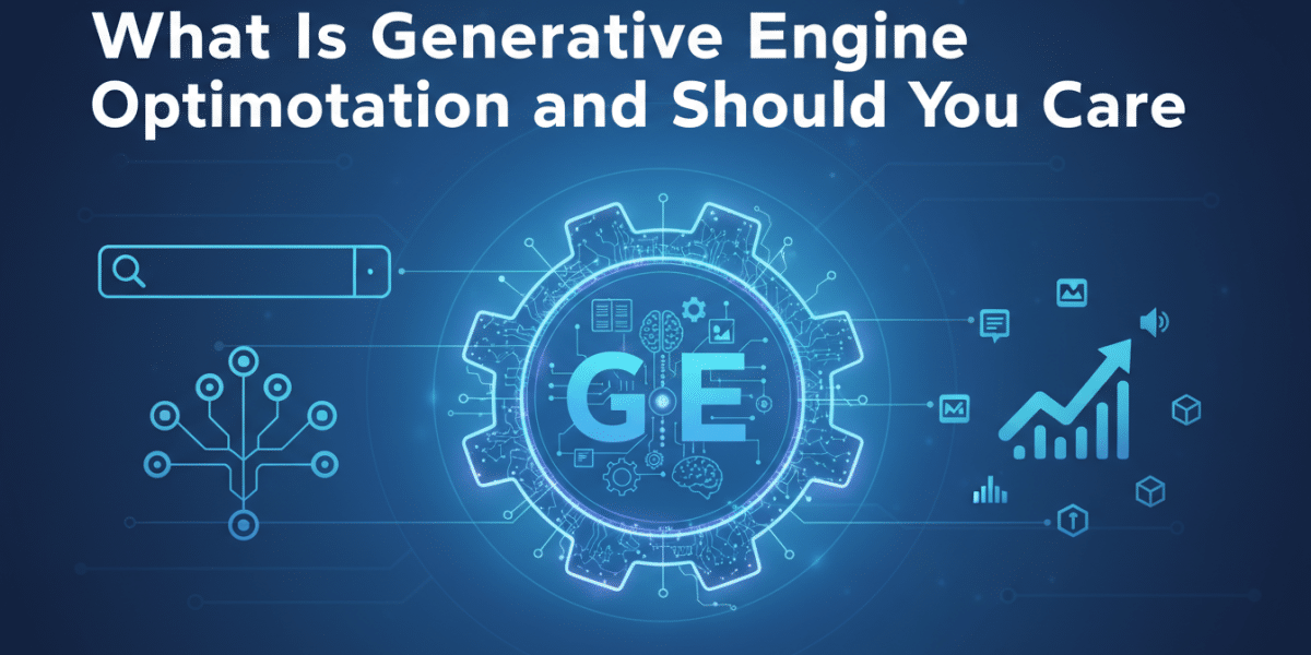 Generative Engine Optimotation (GE) concept with AI and growth icons.