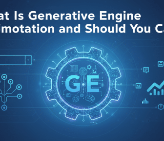 Generative Engine Optimotation (GE) concept with AI and growth icons.