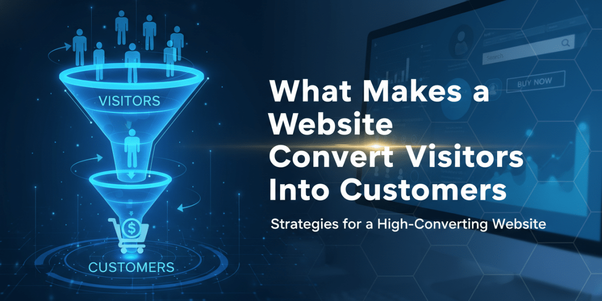 Website conversion funnel showing visitors becoming customers with a shopping cart.