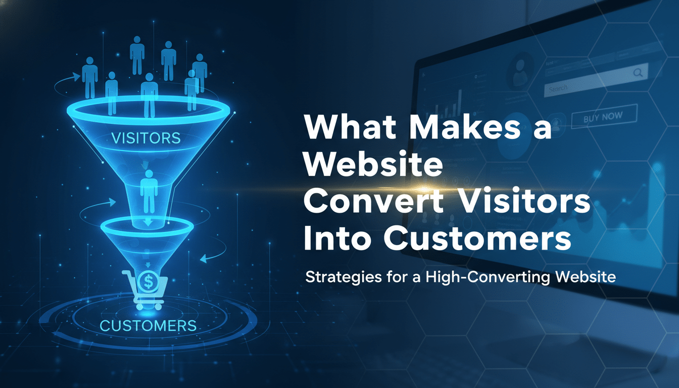 Website conversion funnel showing visitors becoming customers with a shopping cart.