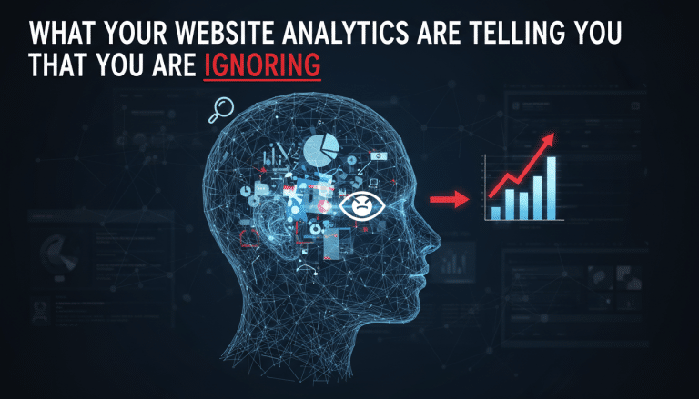 Ignoring website analytics prevents growth, digital marketing concept.