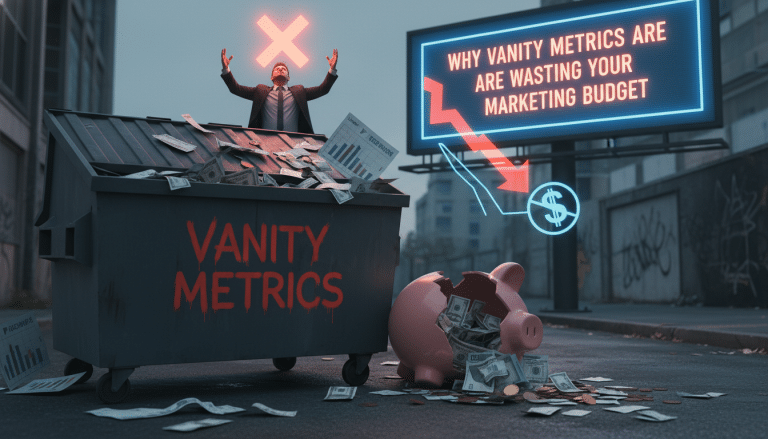 Vanity metrics waste marketing budget, showing financial loss.